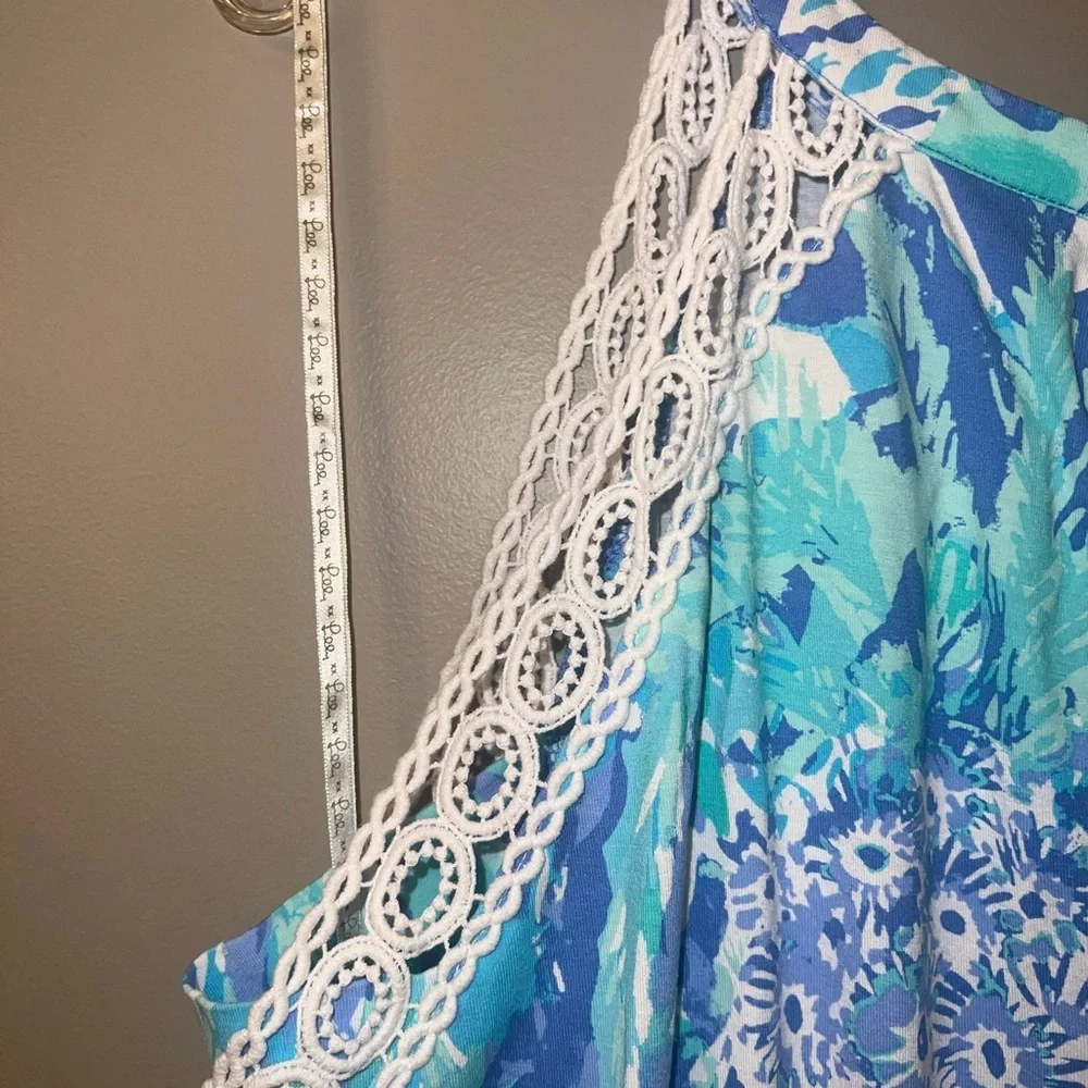 Lilly Pulitzer Blue and White Romper with White Crochet